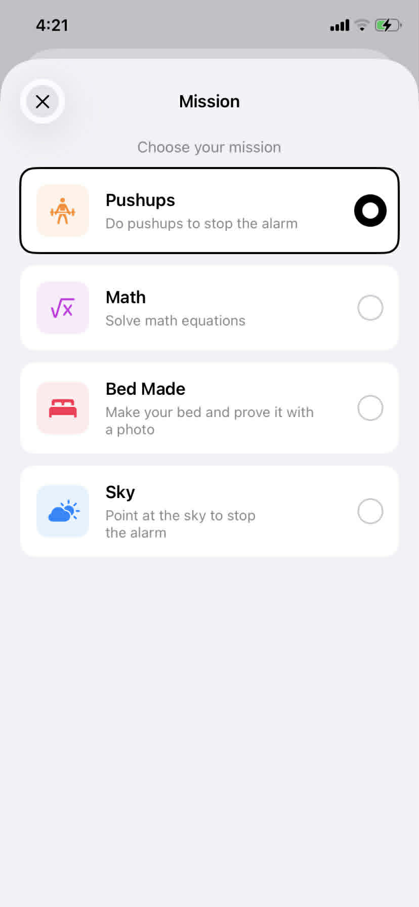 WakeUpPal mission selection screen